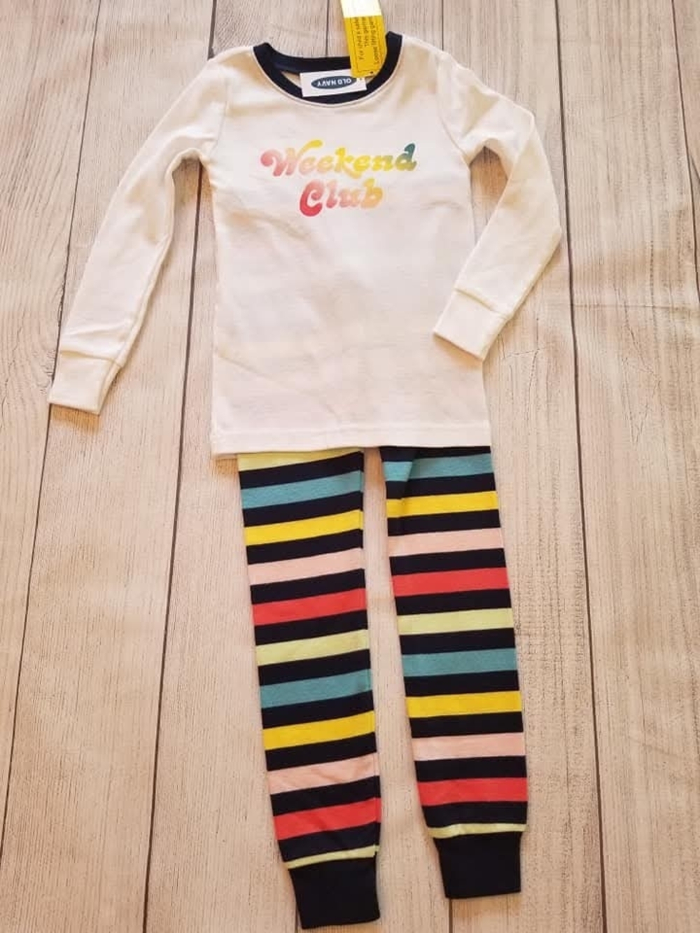 Old Navy Cream Top & Multicolor Stripe Kids Pajama Set
